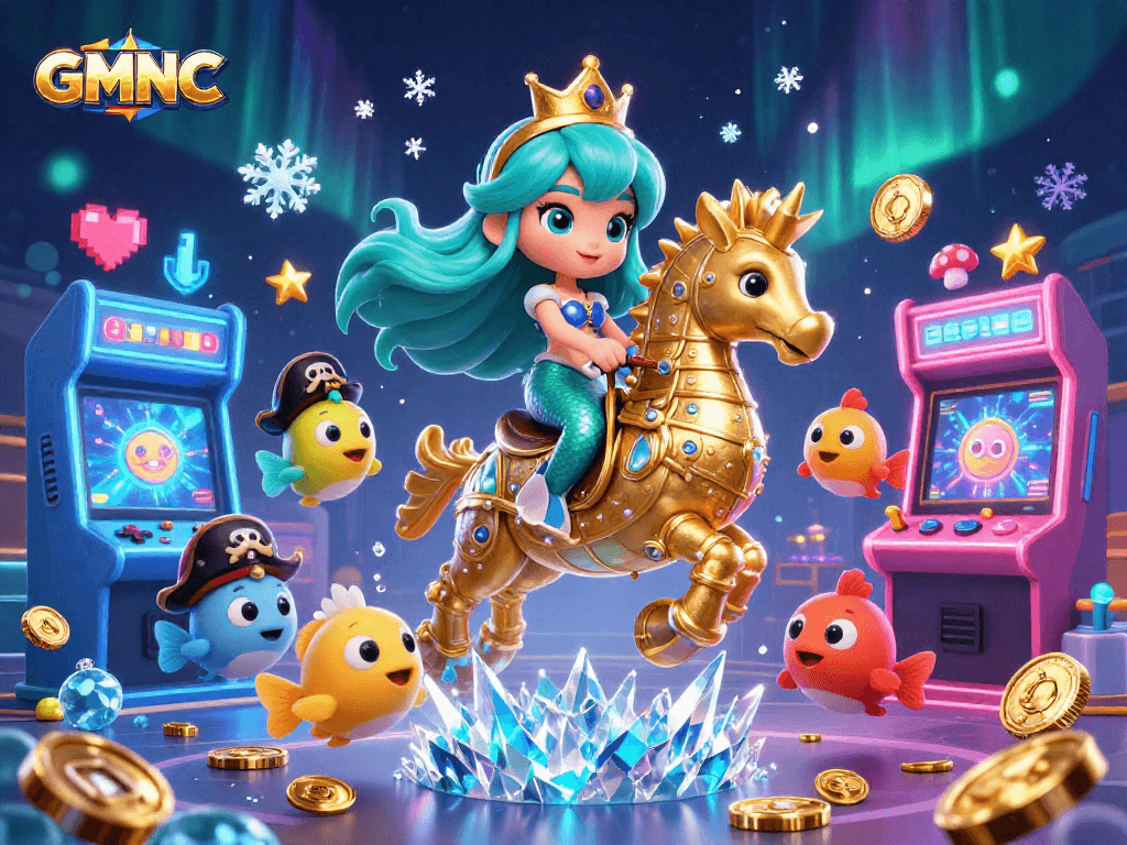 Experience the thrill of GMNC with a colorful underwater casino scene featuring a mermaid and seahorse.