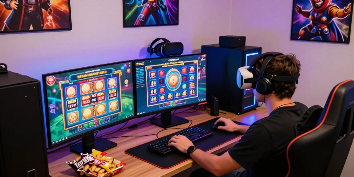 Situs slot gacor dengan pemain menikmati permainan jackpot di ruang gaming cozy