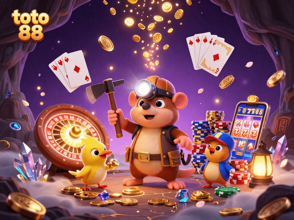 Spin and win big with toto 88 in this vibrant 3D casino illustration.
