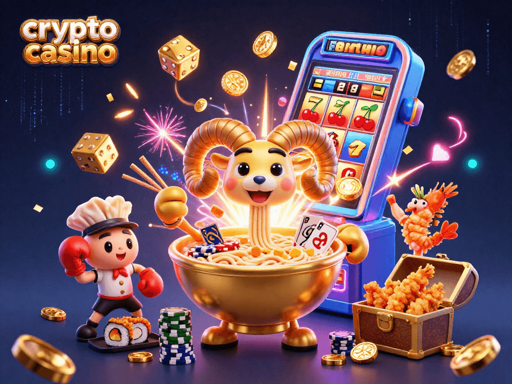 Experience the thrill of a crypto casino with a vibrant 3D illustration showcasing exciting game elements.