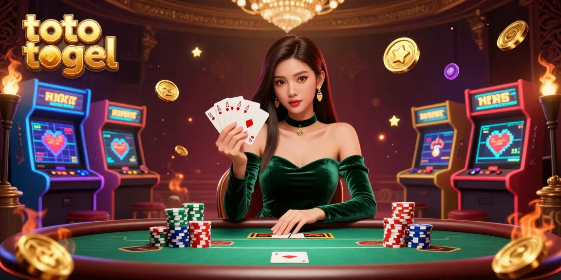 Experience the thrill of toto togel with captivating 3D casino illustration showcasing a focused Asian woman at a poker table.