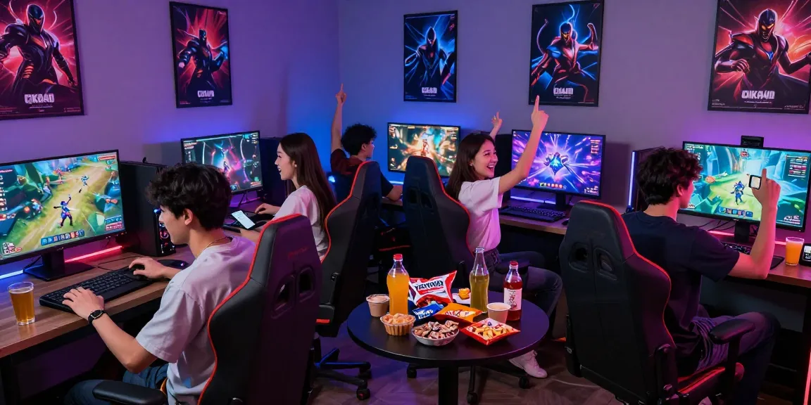 Friends enjoying online gaming on CIKA4D platform in a vibrant lounge.