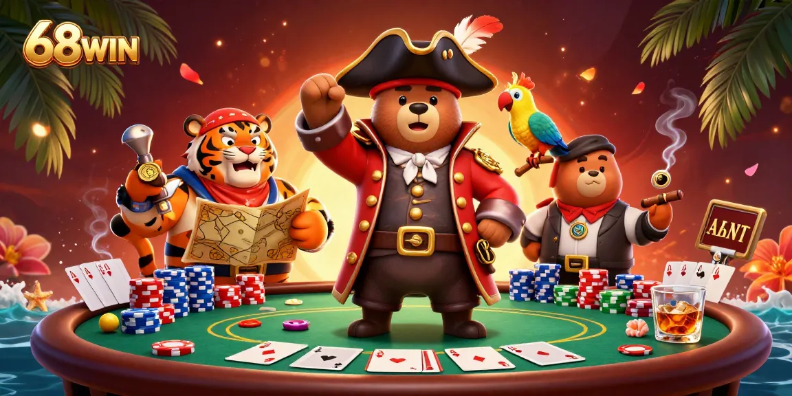 Experience the thrill of 68WIN with vibrant gaming scene showcasing exciting poker elements and characters.
