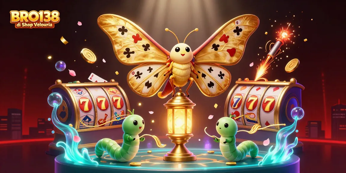 Experience thrilling gameplay at BRO138 di Shop Velouria with captivating slot machines illuminated by golden elements.