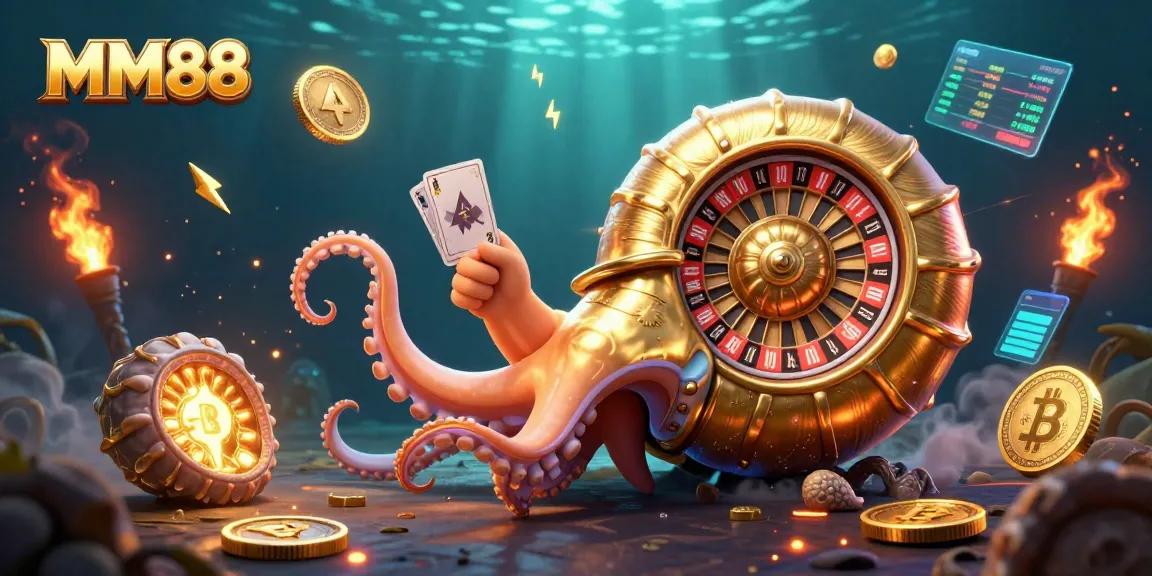 Experience thrilling MM88 entertainment in a vibrant underwater casino scene with glowing characters and crypto elements.