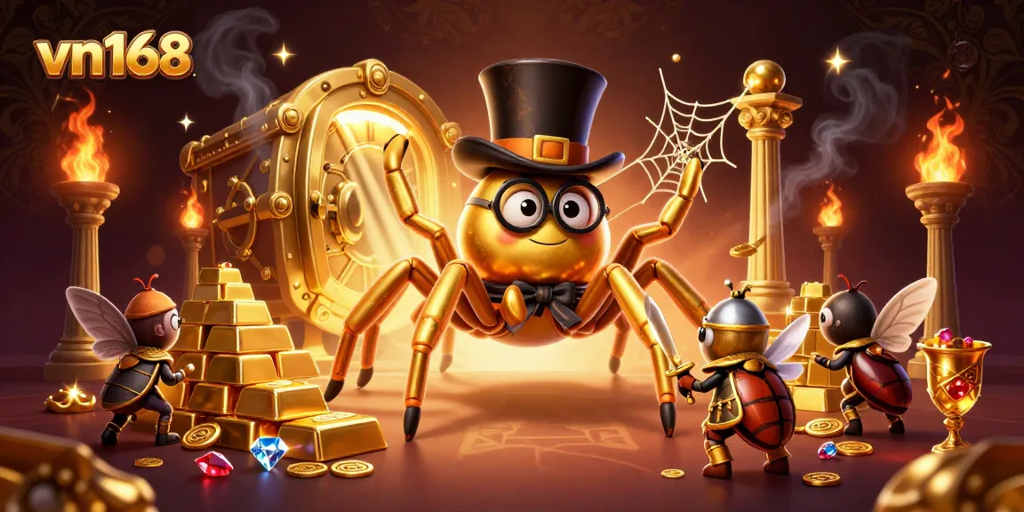 Experience thrilling gameplay at vn168 with a golden spider weaving riches in a vibrant casino