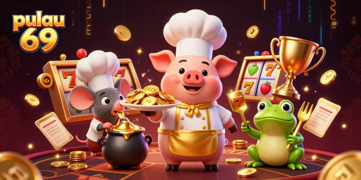 pulau 69 immerses players in a vibrant casino scene with gourmet coins and lively characters.