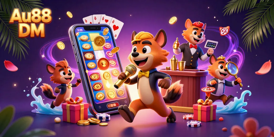 Engage in thrilling gaming action at Au88 DM with vibrant illustration of a comedy casino!