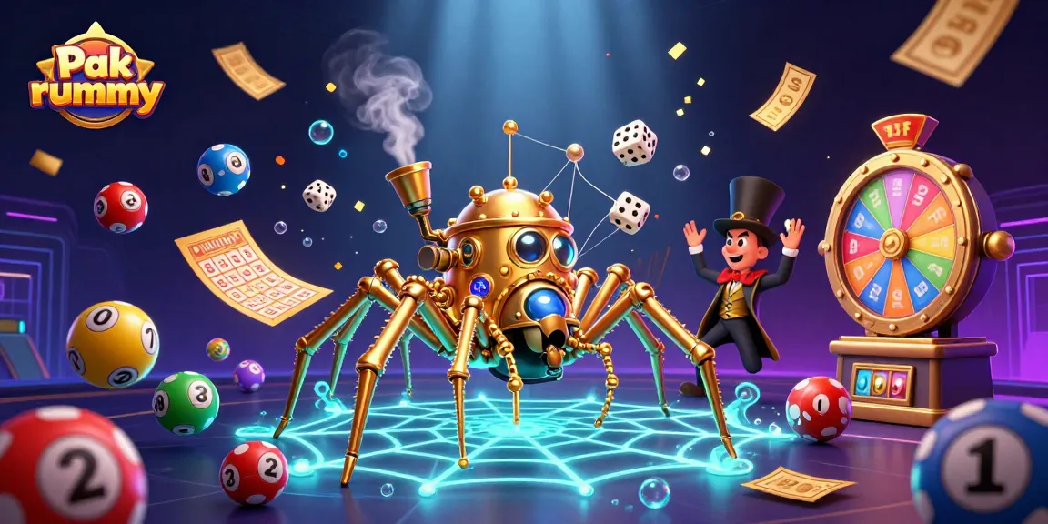 Engage in thrilling Pak rummy action with dynamic game elements and a steampunk spider backdrop.