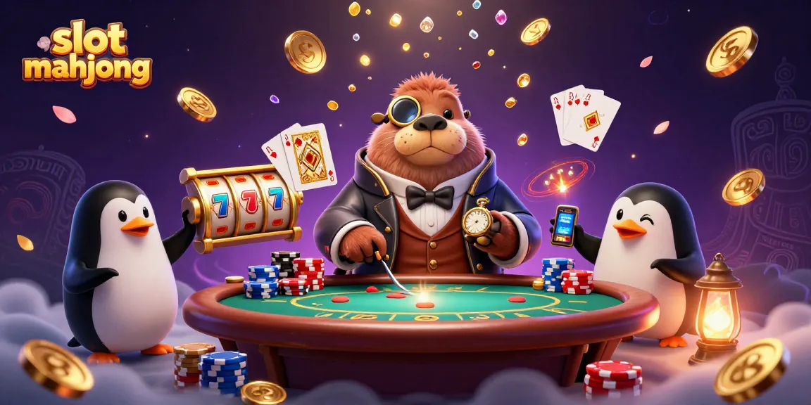 Experience slot mahjong action with a jolly walrus at an underwater poker table, surrounded by gold coins.