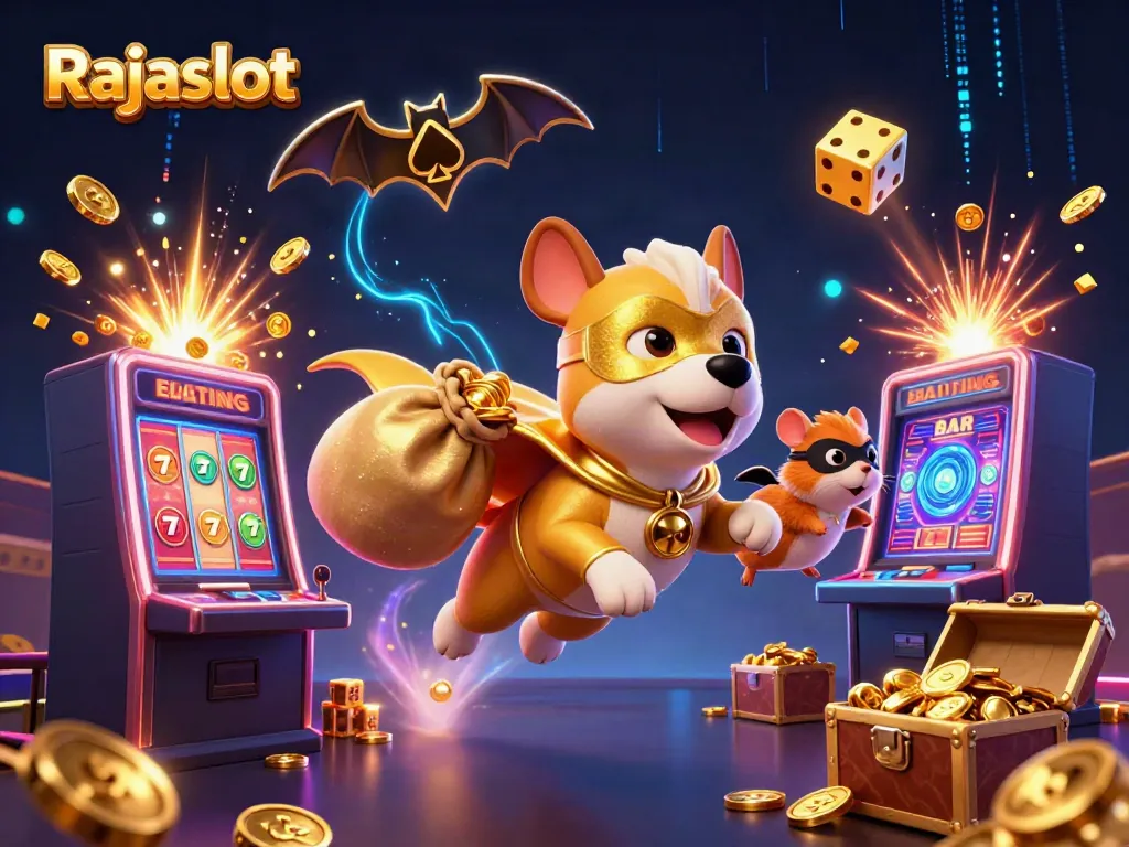 Rajaslot menawarkan pengalaman permainan kasino yang seru dengan simbol slot meriah dan karakter kartun yang menarik.