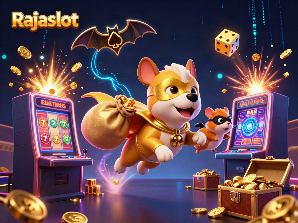 Rajaslot menawarkan pengalaman permainan kasino yang seru dengan simbol slot meriah dan karakter kartun yang menarik.