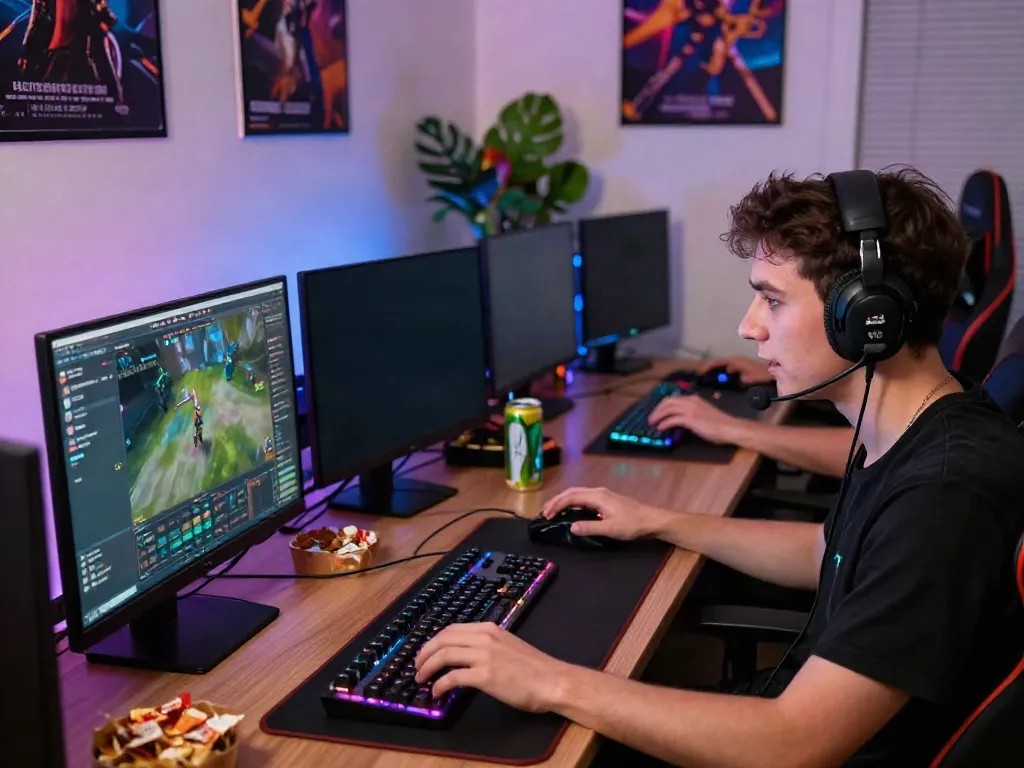Online gaming streamer engaging with viewers during a live session with vibrant setup and decor featuring akunjp.