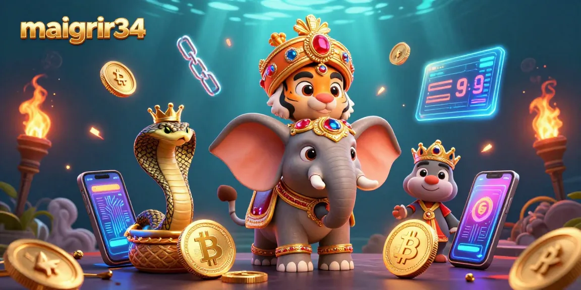 Jouez sur maigrir34 avec un tigre maharaja et un éléphant dans une illustration 3D colorée