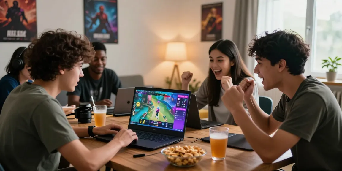 Raja Game login scene with friends enjoying a gaming session in a cozy living room.