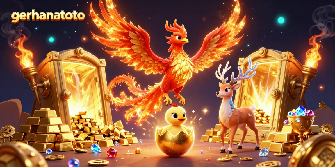 Taruhan seru di gerhanatoto dengan desain karakter phoenix dan elemen bertema kasino yang mewah.