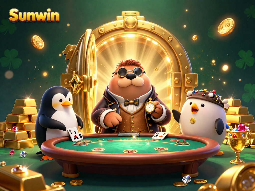 Sunwin offers a thrilling underwater poker experience with a walrus, penguin dealer, and pufferfish player bluffing.