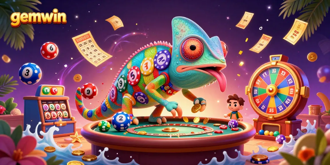 Experience gemwin's vibrant casino world with a chameleon owner and dynamic game elements.
