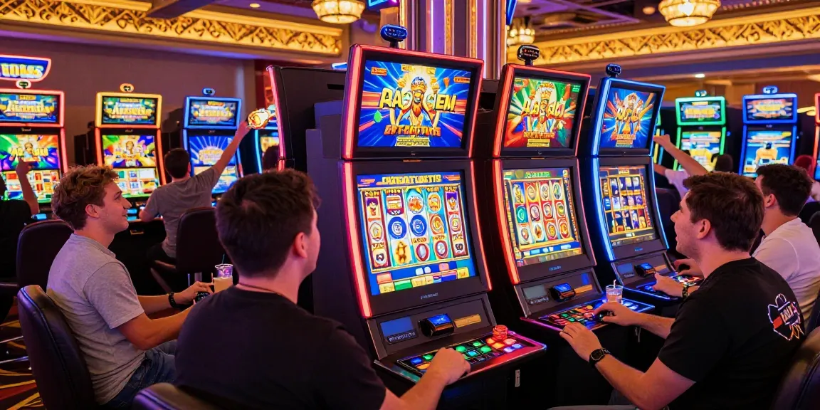 Players enjoying raja slot games in a vibrant casino environment