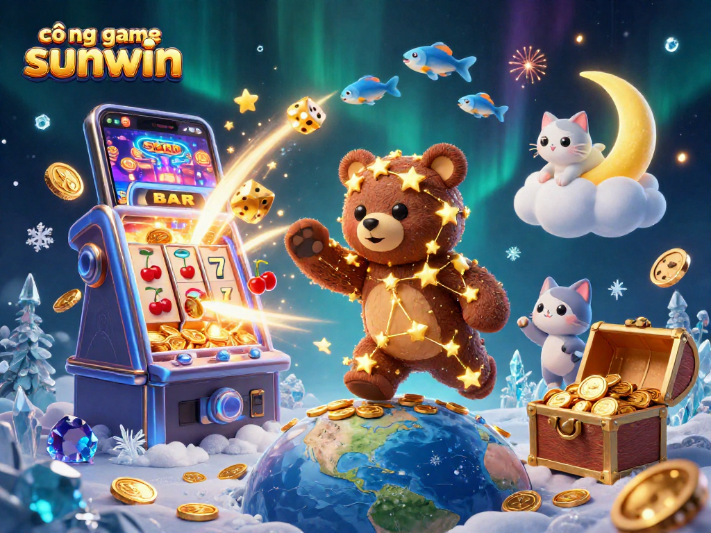 Experience the vibrant cổng game sunwin with a thrilling scene of colorful casino elements bursting with excitement.