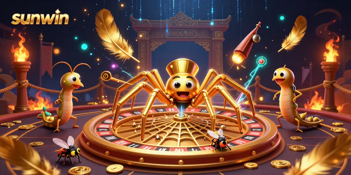 Experience thrilling bets at sunwin's exciting online casino with a roulette-themed spider web.