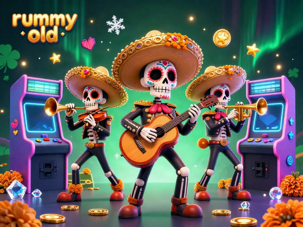 Experience exciting rummy old gameplay with a vibrant mariachi band in a dynamic casino scene.