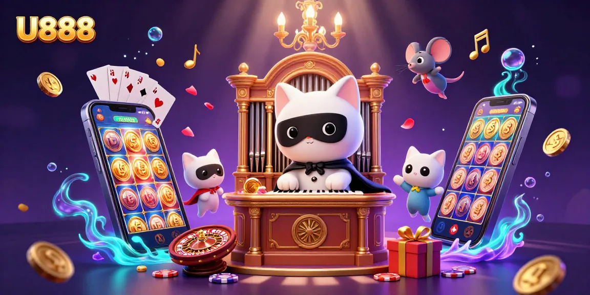 Experience U888 nightlife with a 3D casino scene showcasing vibrant slot games and golden rewards.