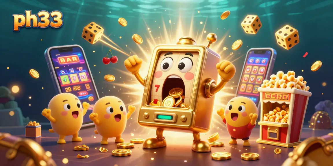 Experience the thrill of winning on ph33 with a vibrant illustrated jackpot scene, bursting with excitement and golden coins.