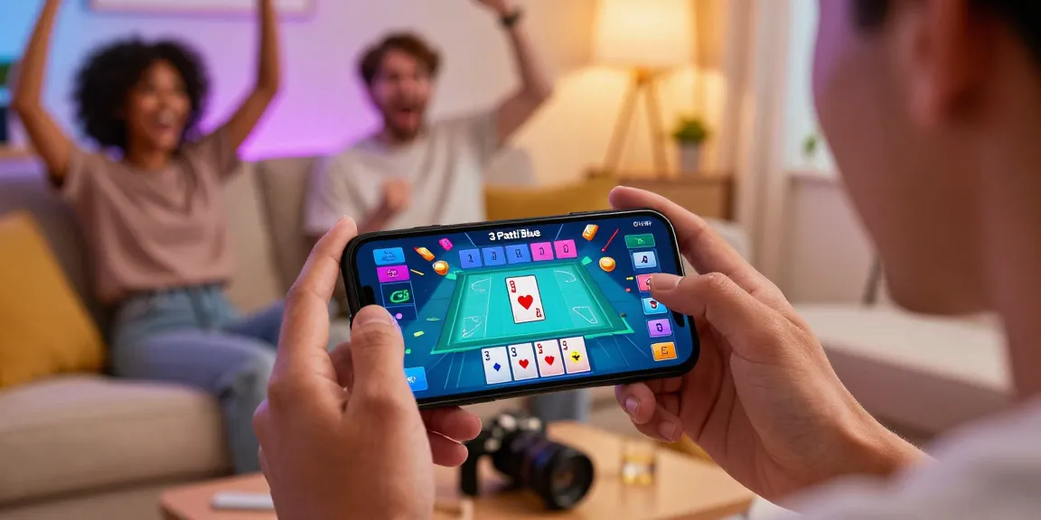 Download file showcasing the exciting gameplay of 3 Patti Blue app in a cozy living room setting.