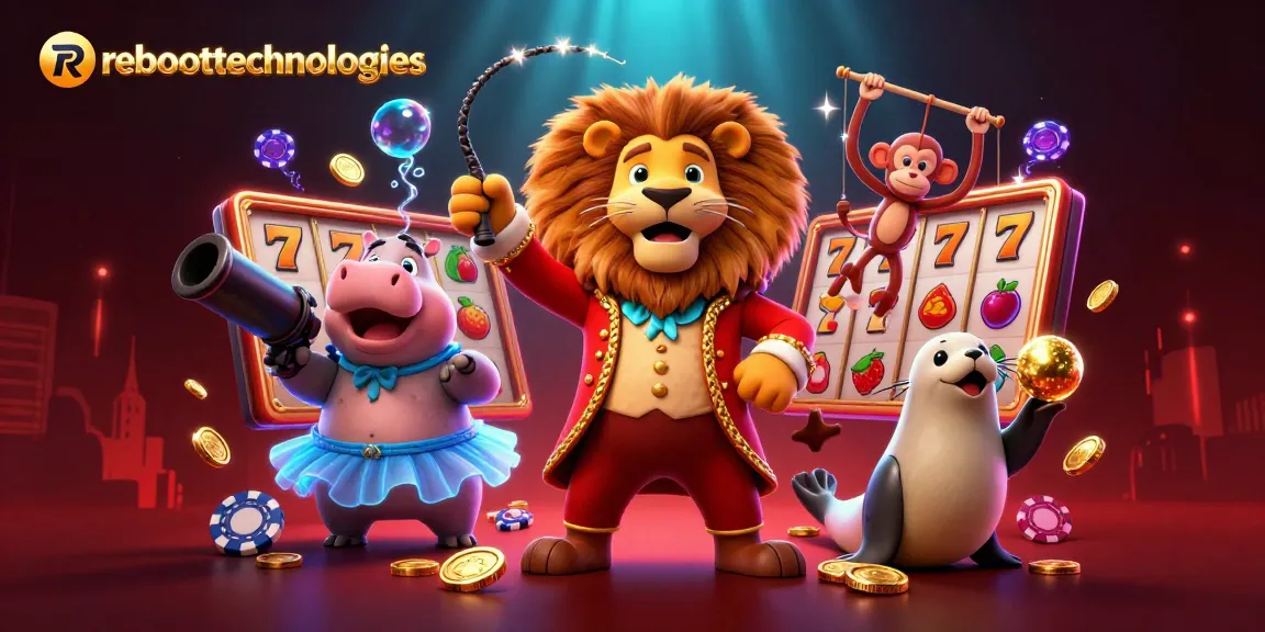 Experience the excitement of reboottechnologies with a lively 3D casino illustration featuring dynamic gaming elements.