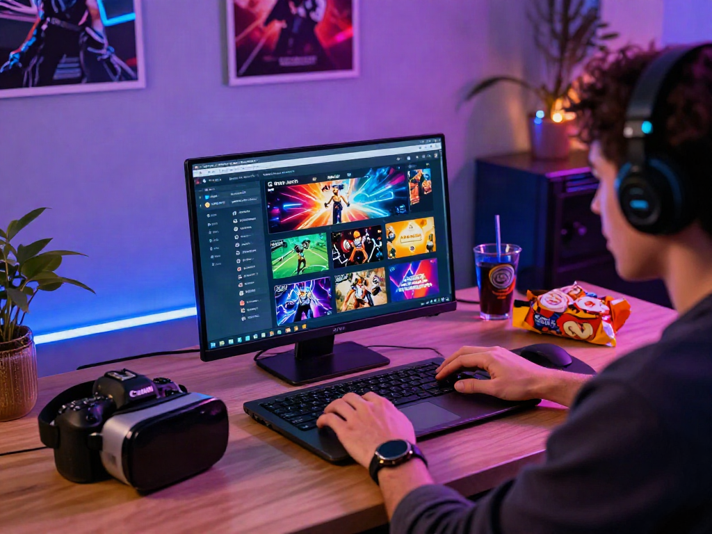 Engaged user exploring Playinexch platform for online betting in a vibrant gaming setup.