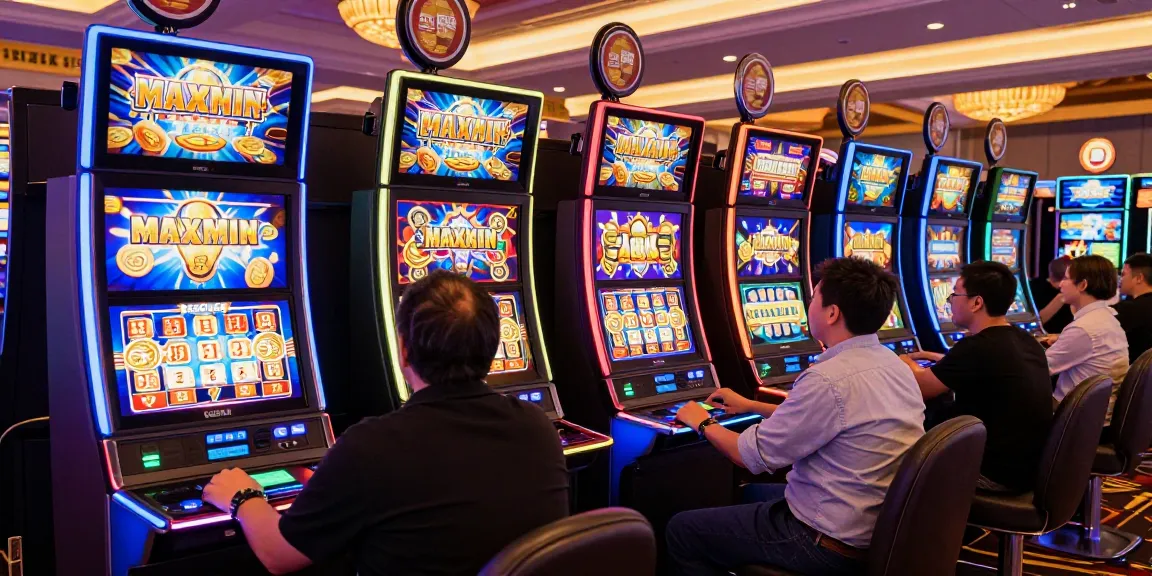 Pengalaman bermain slot maxwin di kasino dengan mesin slot berwarna-warni dan suasana meriah.