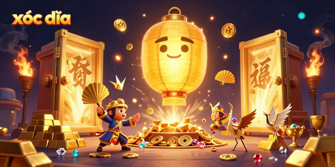 Engage in exhilarating xóc đĩa gameplay with vibrant golden characters and treasure elements.