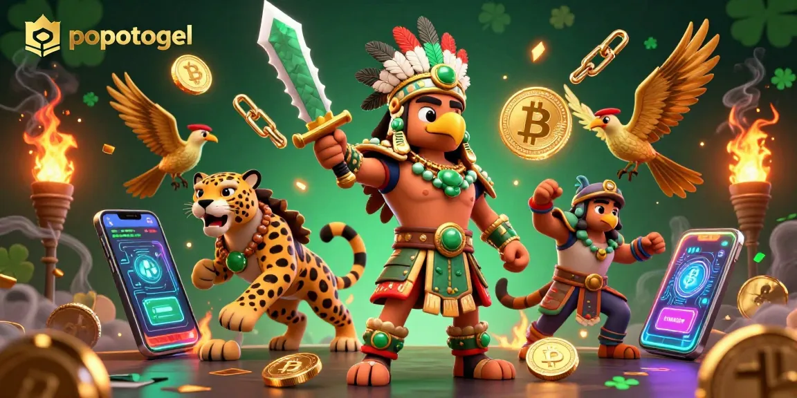 Engage with popotogel's thrilling games featuring Aztec warriors and neon cryptocurrency elements.