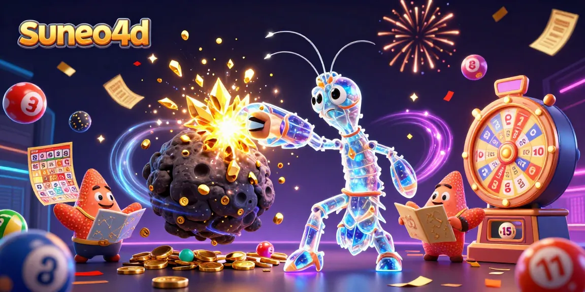 Suneo4D showcases a dynamic galactic samurai mantis shrimp winning explosive jackpots amidst vibrant lottery elements.