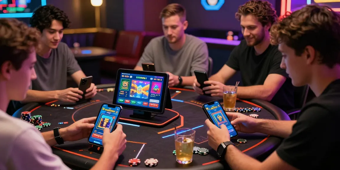 Diverse players engaged with SANTETTOTO gaming applications in a vibrant lounge.