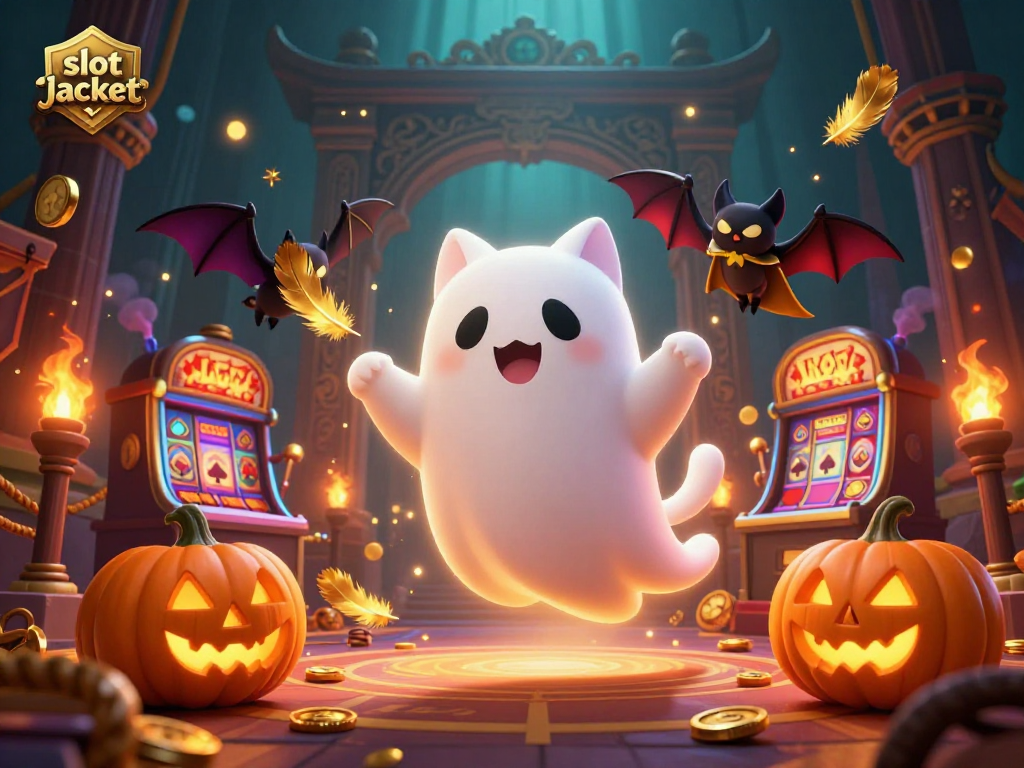 Spin to win the slot jackpot with ghostly characters in a vibrant casino scene.