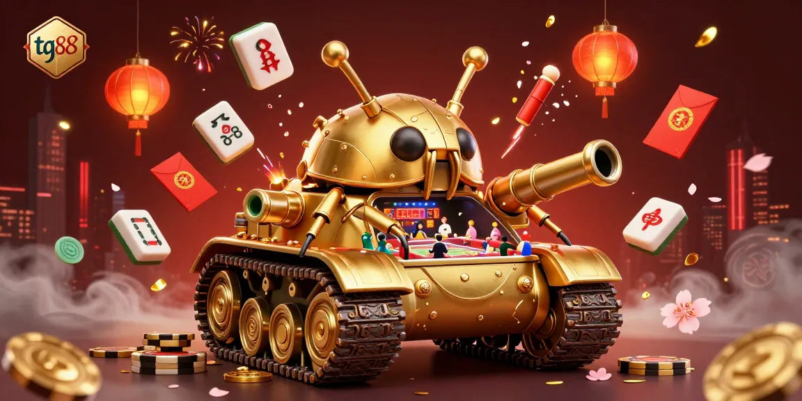 Experience rich gaming action with the tg88 casino in a vibrant 3D scene featuring festive elements.