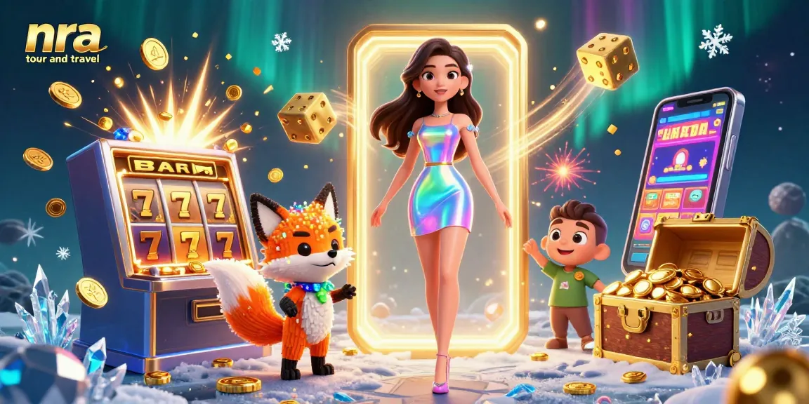 Play thrilling slot games with nra tour and travel featuring a vibrant, dynamic scene of jackpots and exciting casino elements.