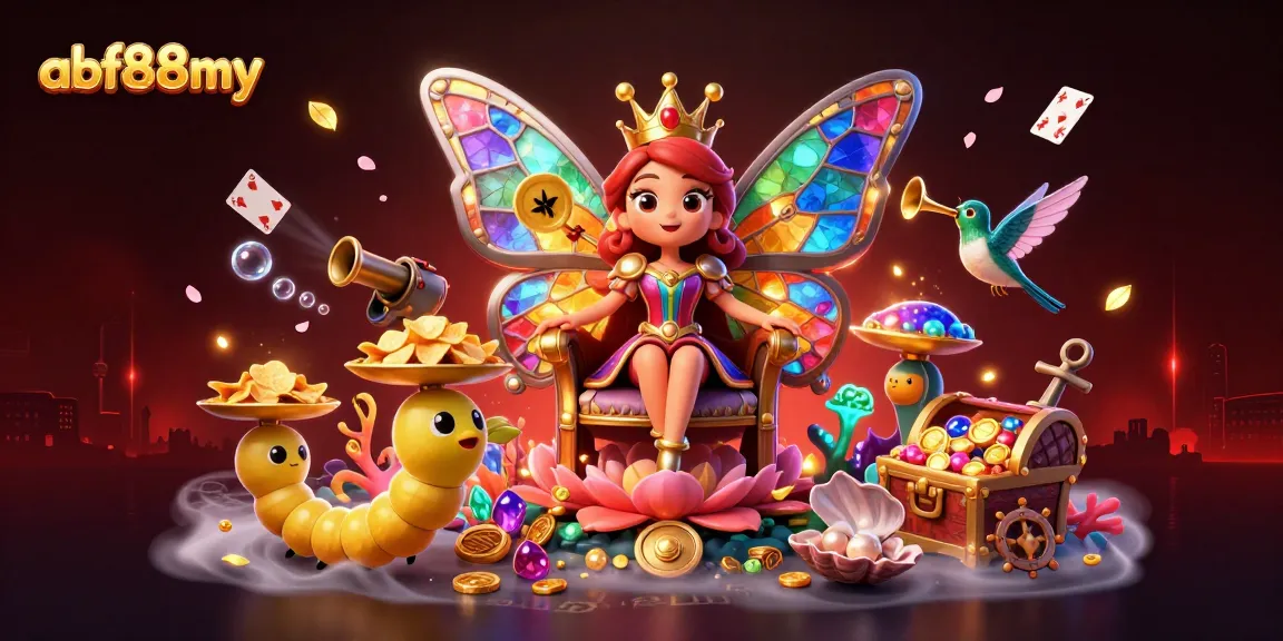 Engage with afb88my's vibrant casino world featuring a butterfly queen and treasure elements.