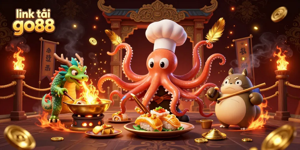 Engage in thrilling gameplay with link tải go88 while witnessing a vibrant scene of unique characters and casino elements.