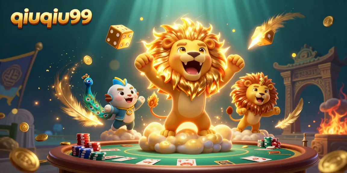 Engage with qiuqiu99 in a vibrant digital poker scene featuring 3D cartoon characters.
