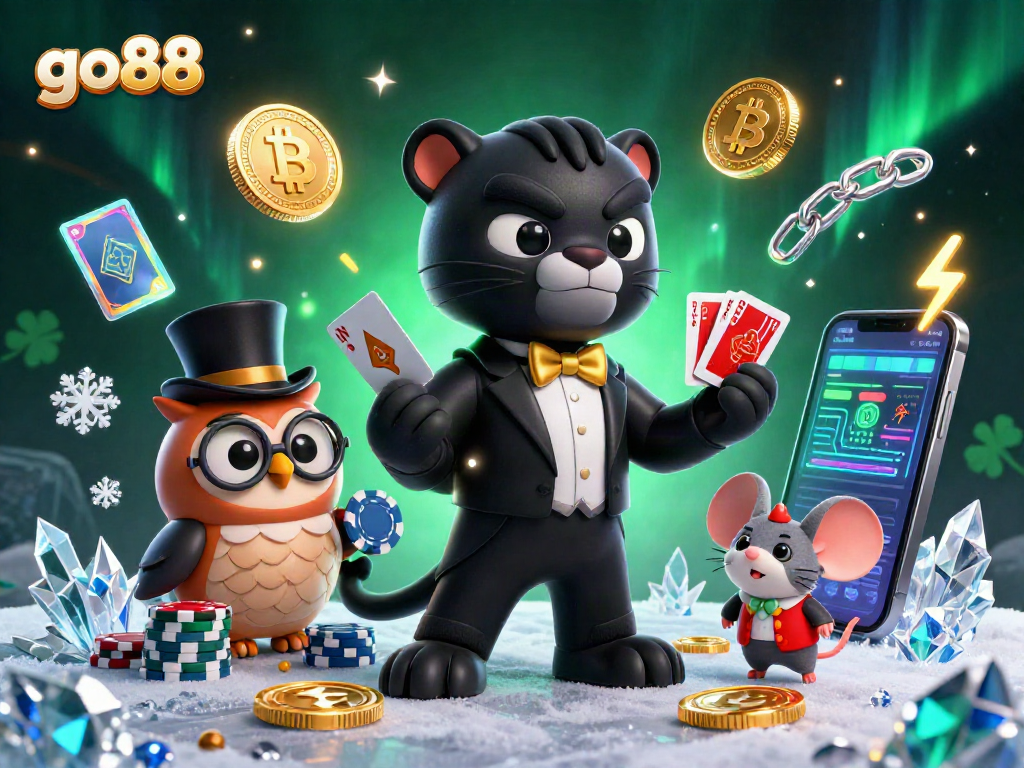Experience go88 excitement with a stylish panther dealing cards in a vibrant casino setting.