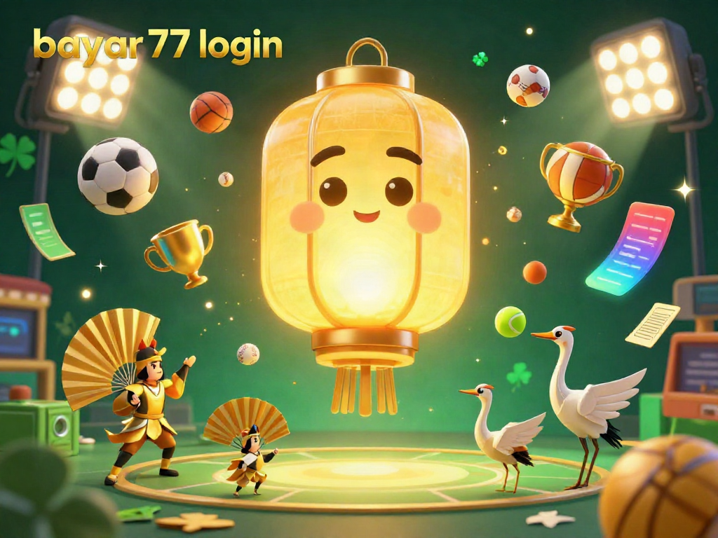 Engage in seamless gaming with bayar77 login in a vibrant casino atmosphere amidst animated sports elements.