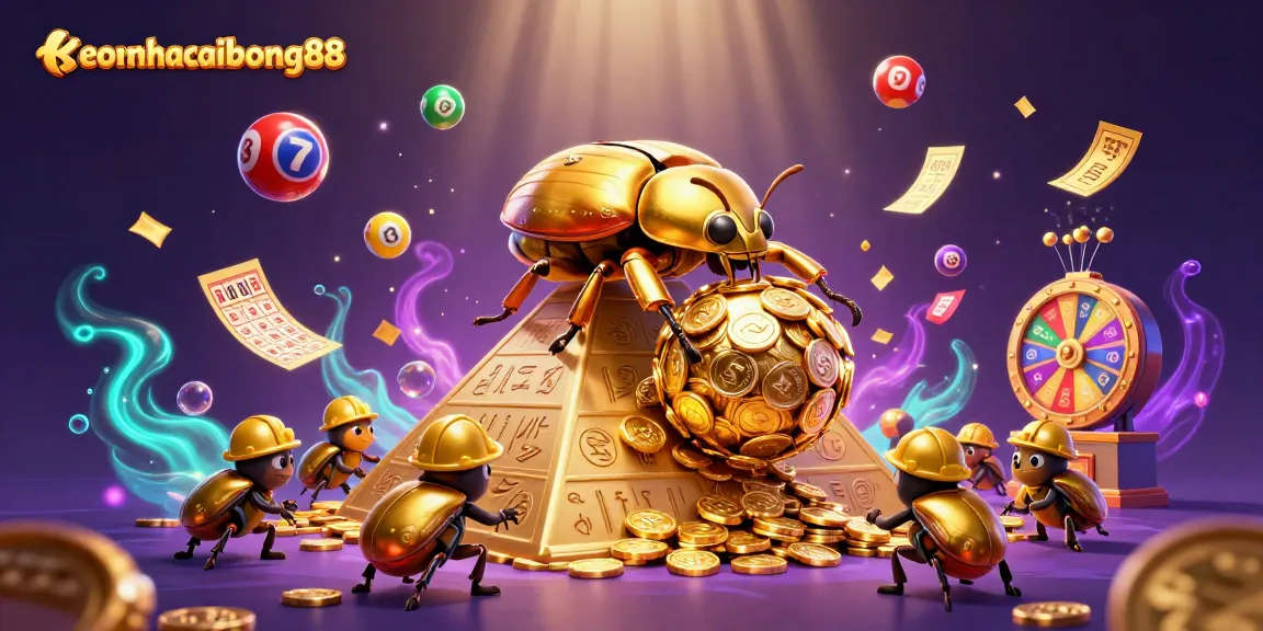 Engage with keonhacaibong88 as the golden beetles roll coins in vibrant casino scene.