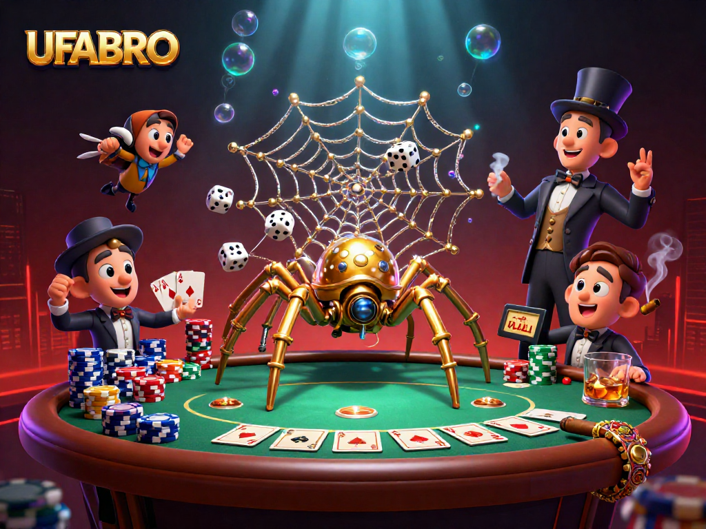 UFABRO's 3D steampunk themed scene showcases an intricate web of luck and opportunity in gambling.