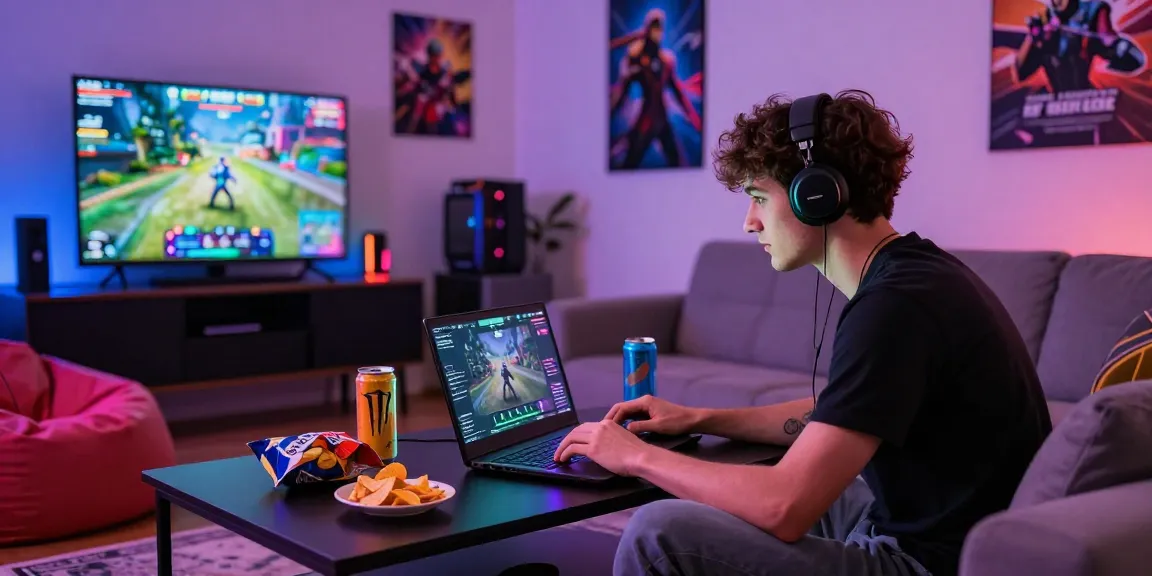 Engaging online gaming setup featuring benihtoto gameplay with vibrant decor and snacks