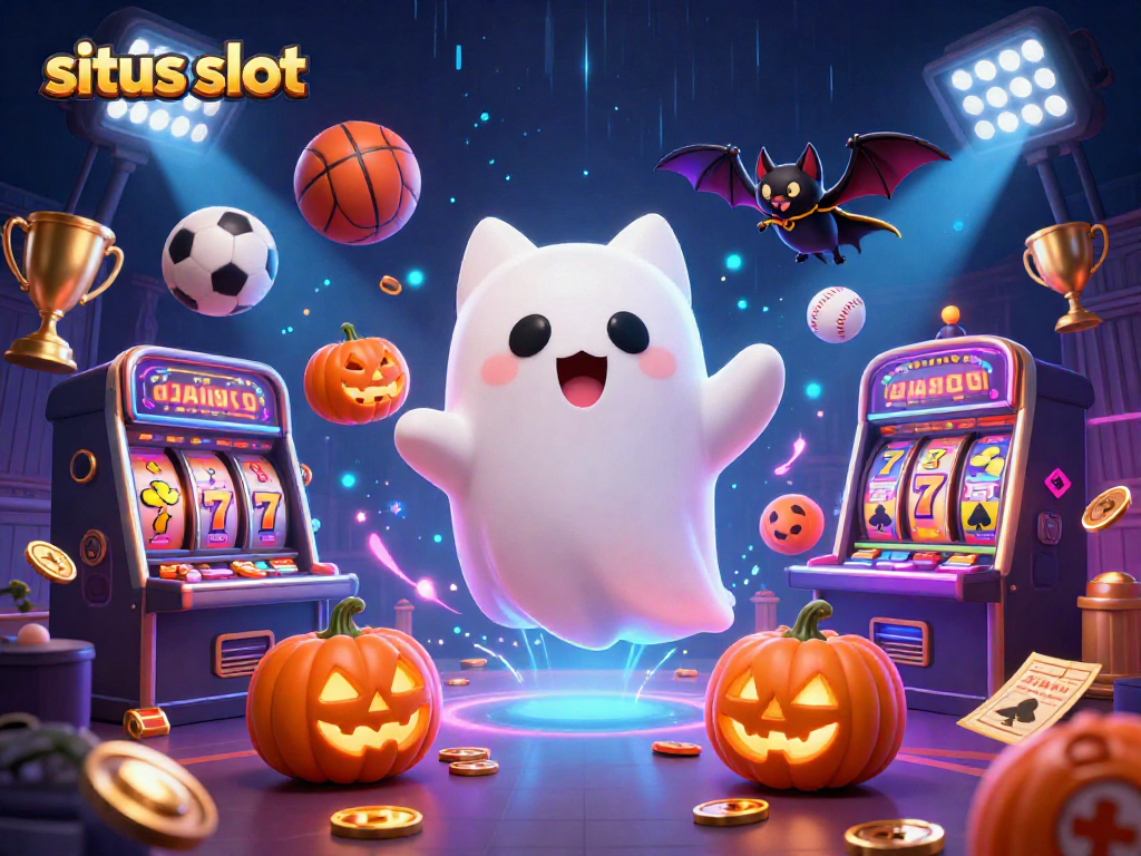 Engage with exciting situs slot action in a haunted casino featuring ghostly characters and glowing jackpots.