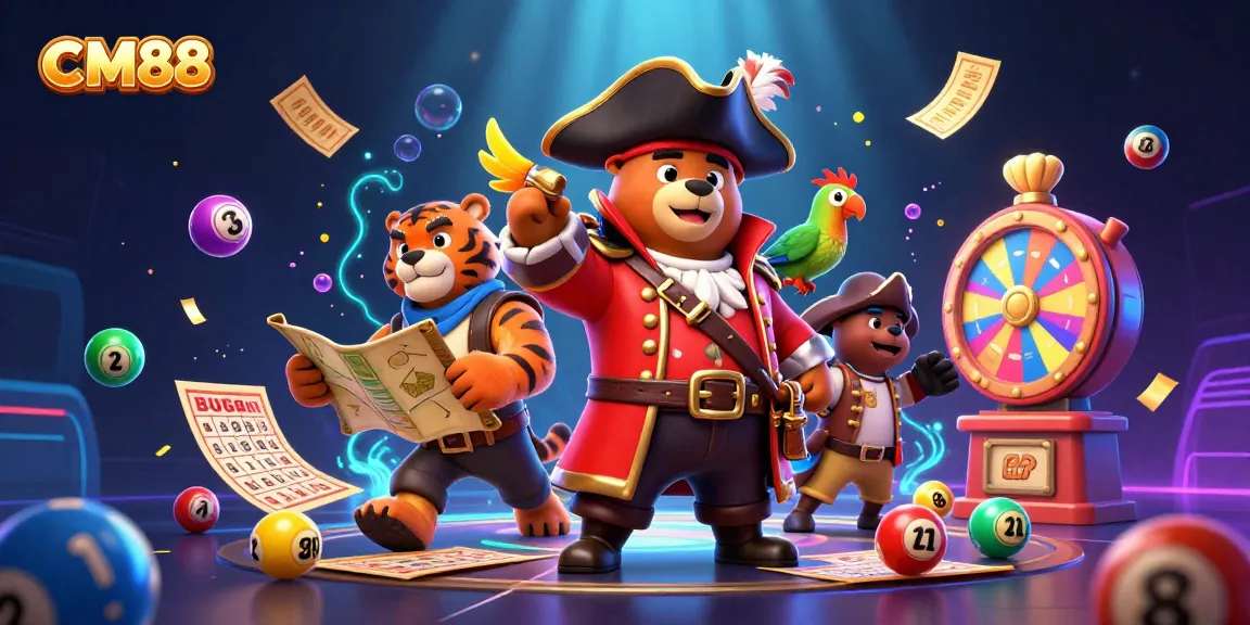 Experience exciting CM88 gaming adventures with vibrant lottery elements and whimsical characters.