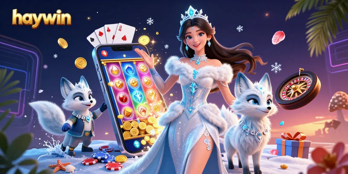 Play thrilling games with haywin in an engaging 3D casino illustration featuring frozen luxury.